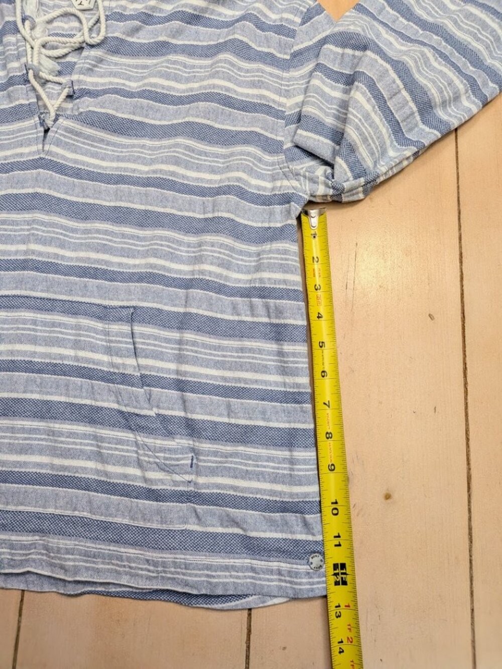 Roxy Blue White Striped Hooded Baja Pullover Hoodie Women's Medium 100% Cotton - Picture 3 of 12